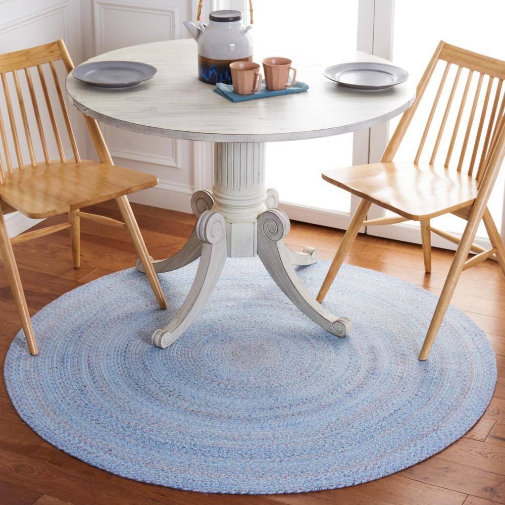 Braided BRD804 Hand Woven Area Rug - Light Blue/Red - 3' round - Safavieh.