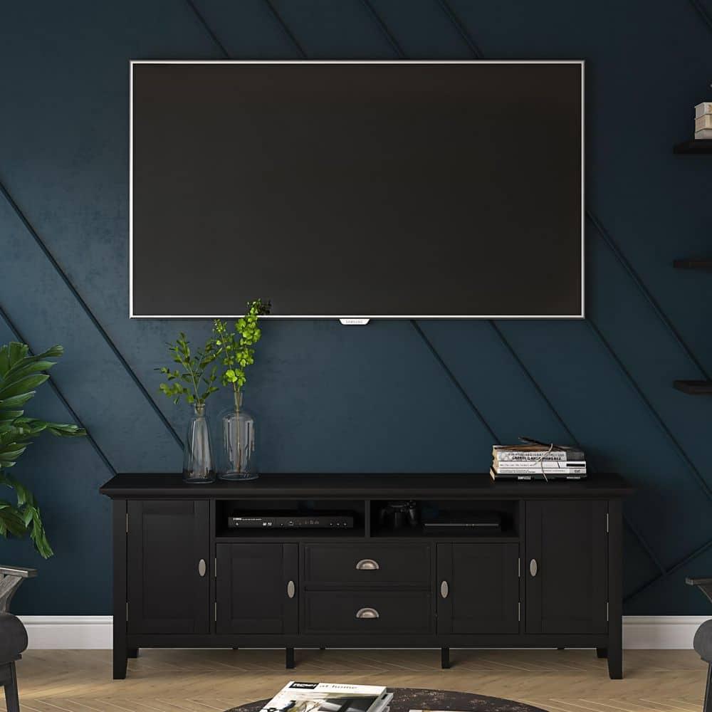 Simpli Home Redmond 72"W Solid Wood TV Stand for TVs up to 80" with Storage Cabinets