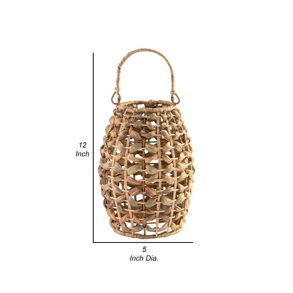 Enna Lantern, Bohemian Style, Candle Stand, Brown Rattan Woven