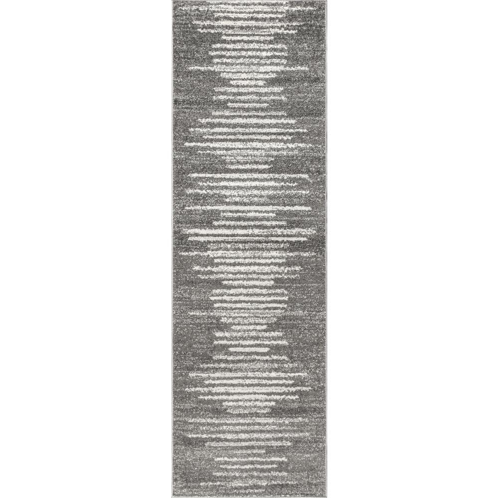 2'x8' Aya Berber Stripe Geometric Runner Rug, Gray/Cream - JONATHAN Y