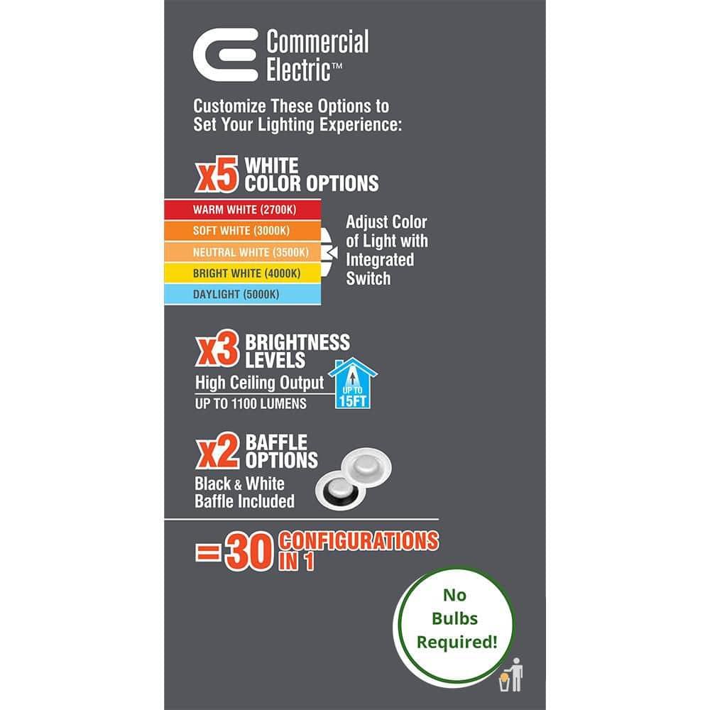 Commercial Electric 4" Lumen/Color Select LED Recessed Downlight Retro Fit Trim