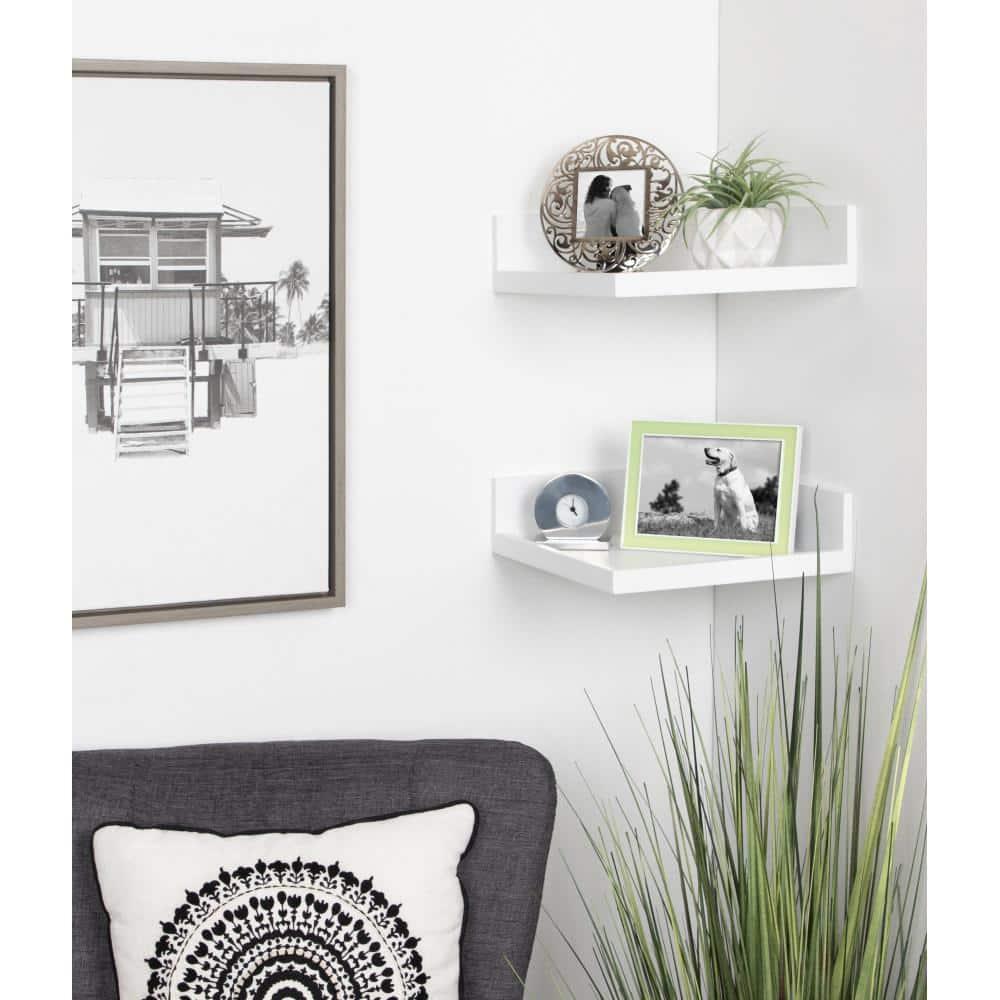 Kate & Laurel All Things Decor 4.5" x 2.2" 2pk Levie Floating Corner Wooden Wall Shelf Set White - Modern Ledge, No Assembly Required