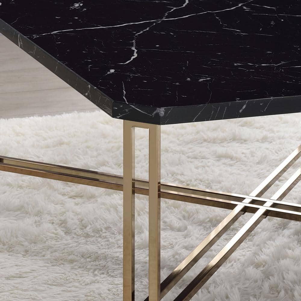 Daxton Faux Marble Square End Table Black/Gold - Steve Silver Co.: Glam Style, Iron Base, 24" Height
