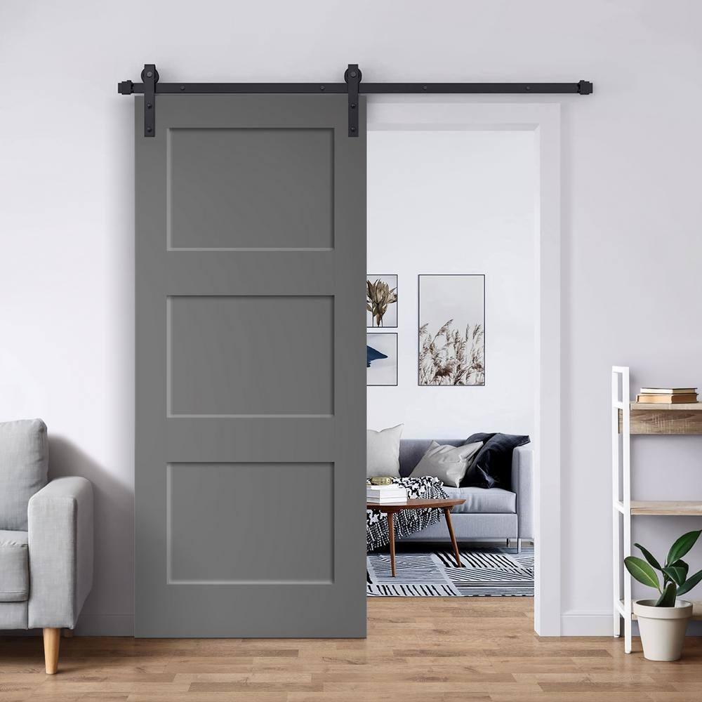 Calhome 3 Panel Shaker Painted Composite Modern Interior Sliding Barn Door with Hardware Kit