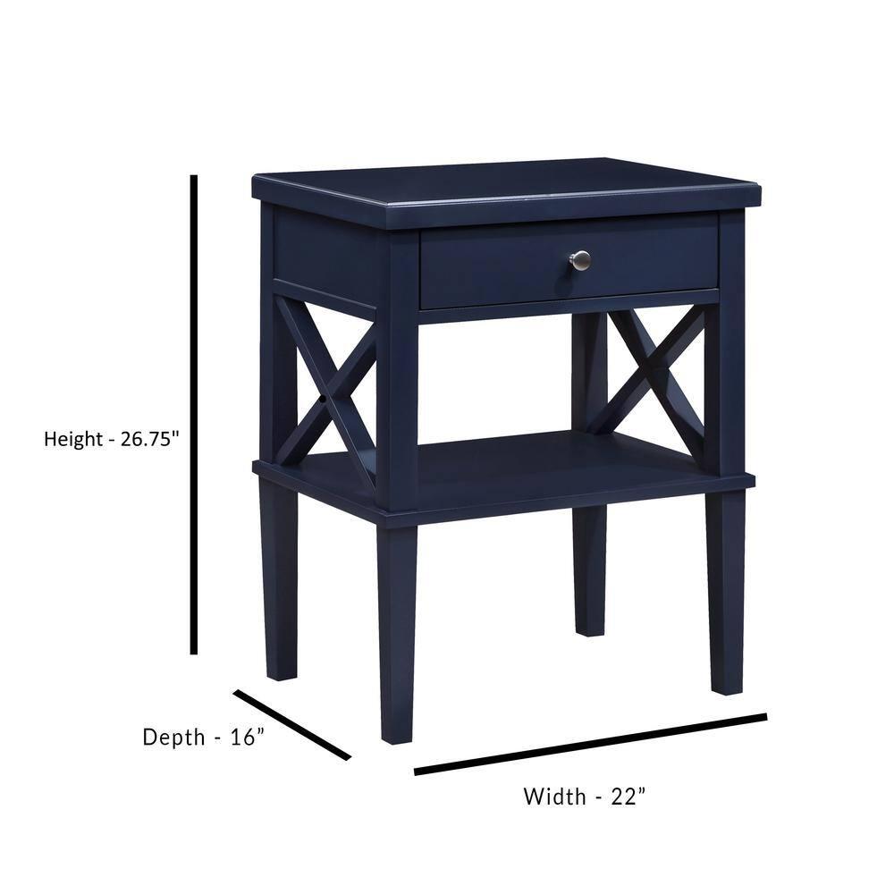 Comfort Pointe Marta Nightstand Midnight Blue: Transitional Style Bedside Table with Shelf, MDF & Hardwood