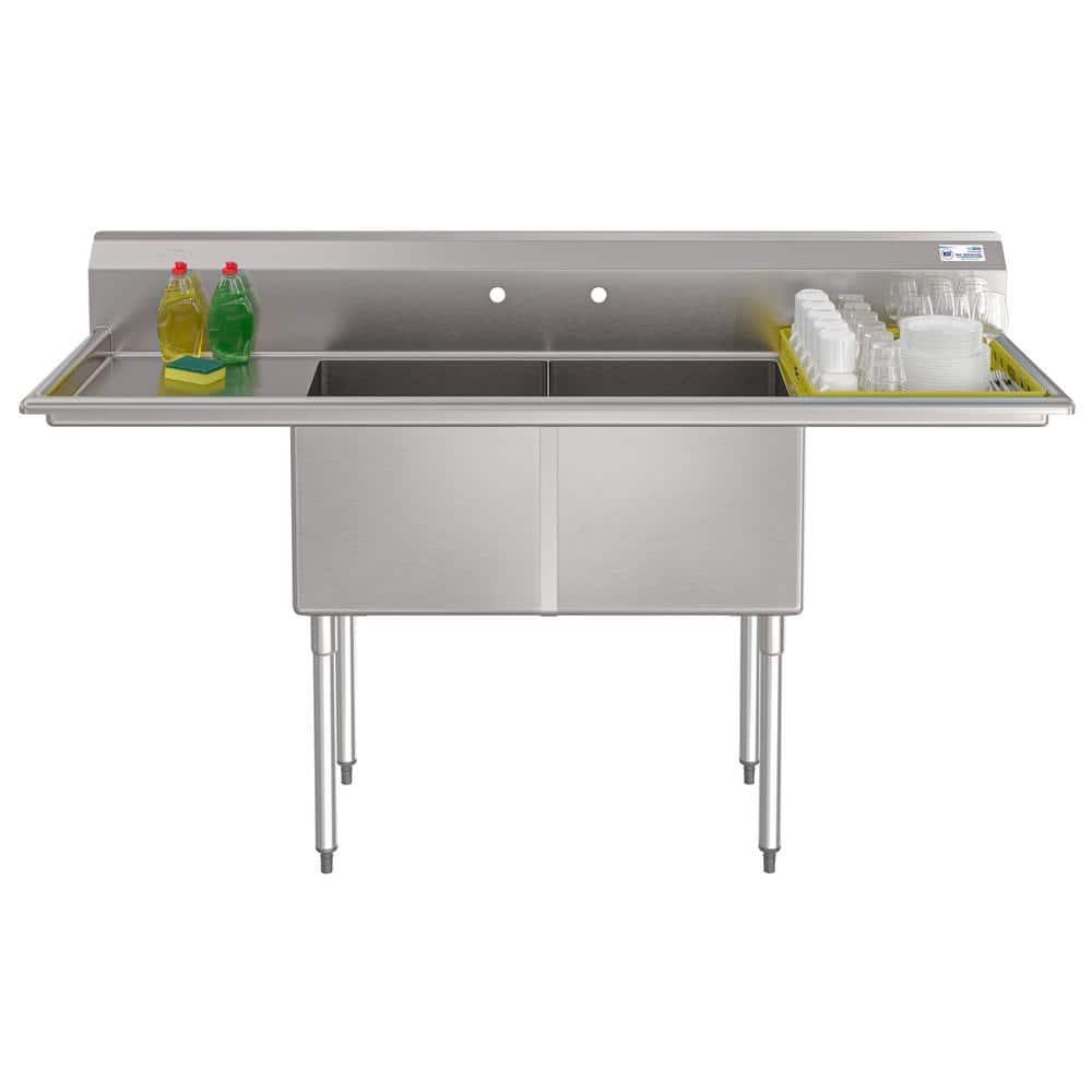 72 in. 16-Gauge Commercial Sink with Backsplash and Dual 18 in. Drainboards, Bowl Dimensions 18"x18"x14" in Stainless-Steel (KM-SB181814-18B316)