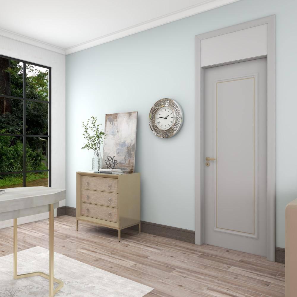 Rosdorf Park Ansonia Glass Mirrored Decorative White Wall Clock with Floating Crystals