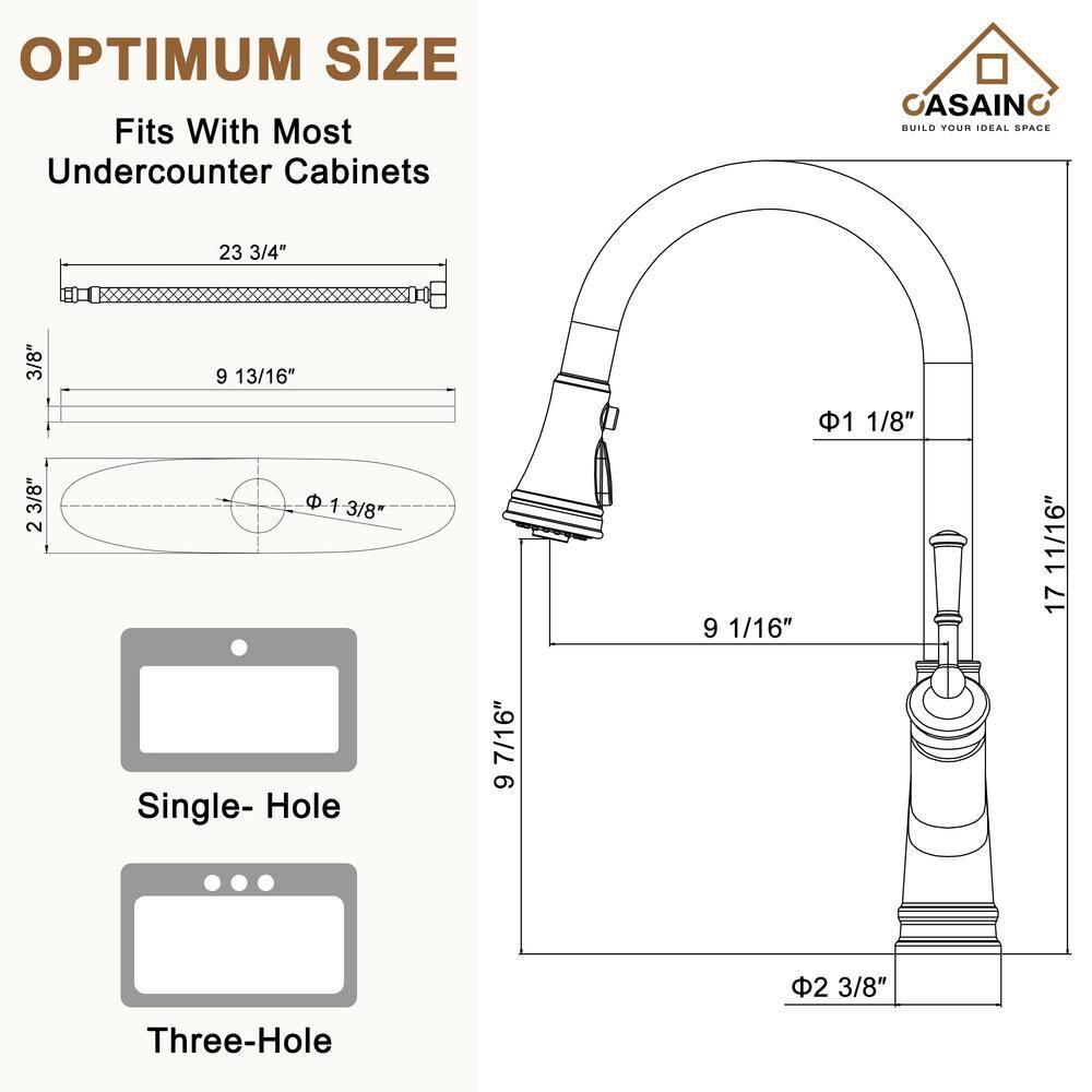 CASAINC Single-Handle Pull-Down Kitchen Faucet Single Hole Faucet 1.8 GPM