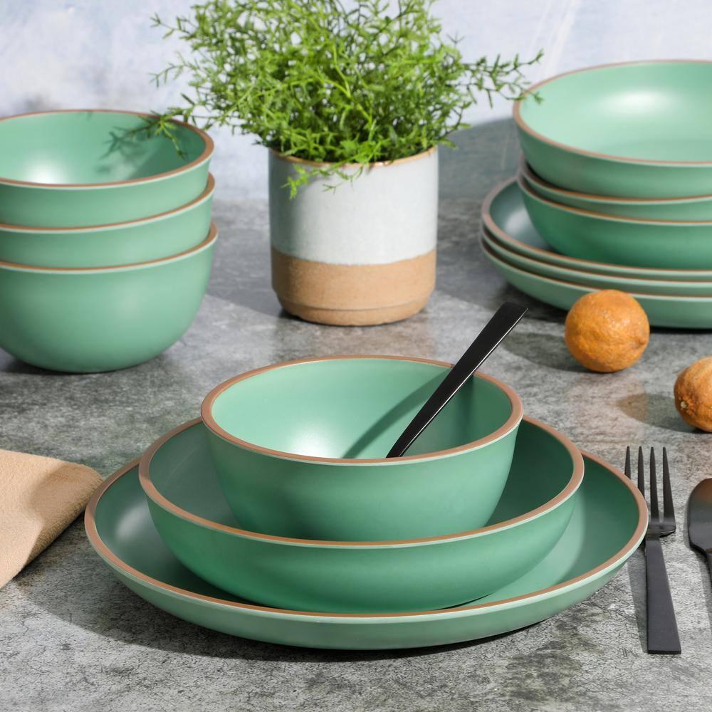 Gibson Home Rockabye 12 Piece Double Bowl Melamine Dinnerware Set