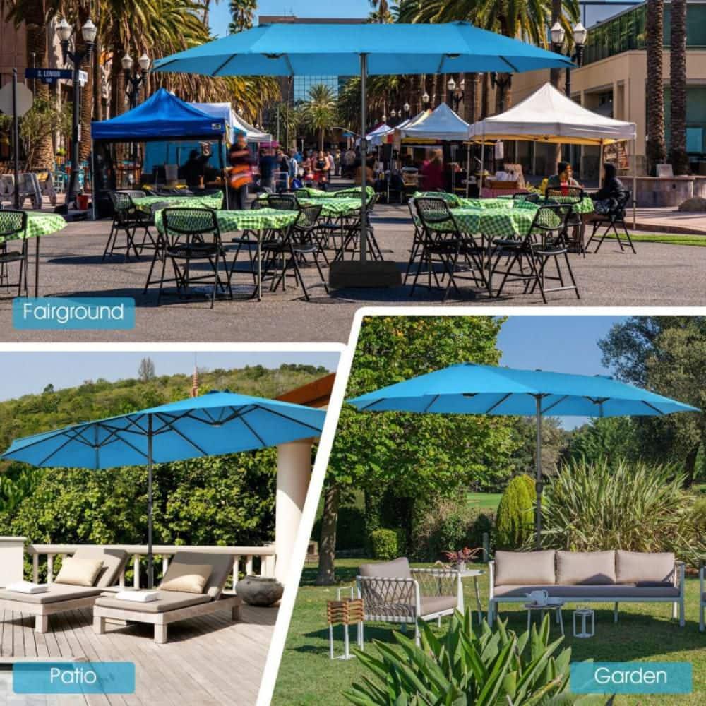 Costway 15FT Patio Double-Sided Umbrella Crank Outdoor Garden Market Sun Shade Blue