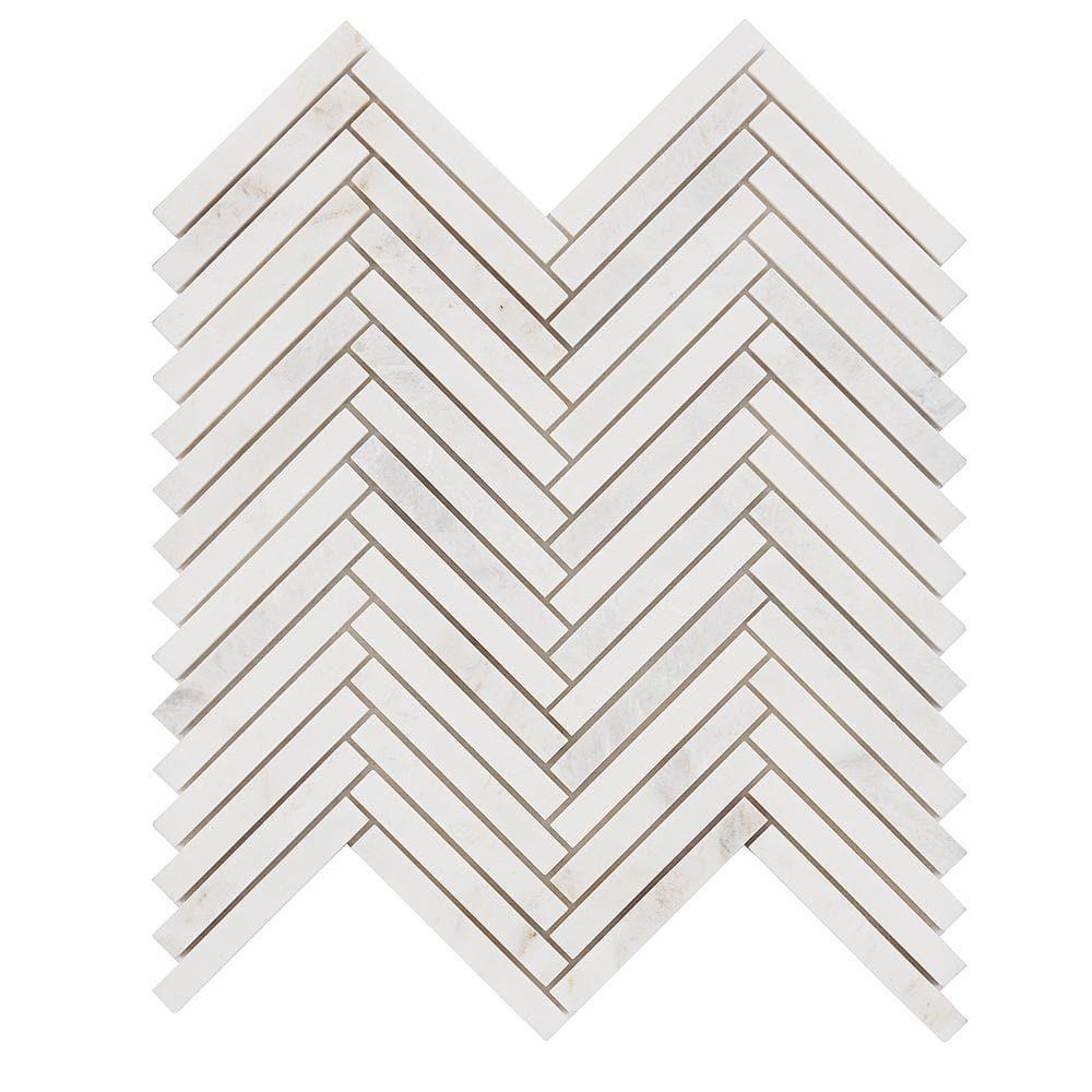 Polar White 11 in. x 11.61 in. Herringbone Polished Marble Mosaic Tile (0.89 Sq. Ft. / Sheet)