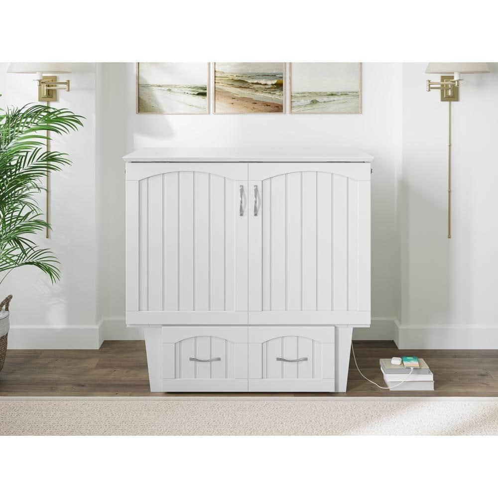 Nantucket Murphy Bed Chest Twin in White with Charging Station & Coolsoft Mattress