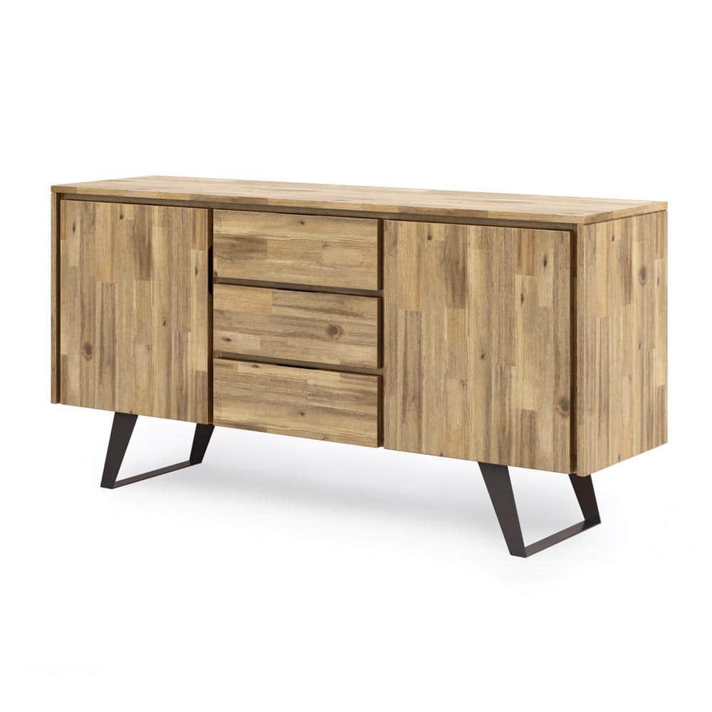 Simpli Home Lowry 60"W Solid Wood Modern Industrial 2-Door Sideboard Buffet with 3 Center Drawers