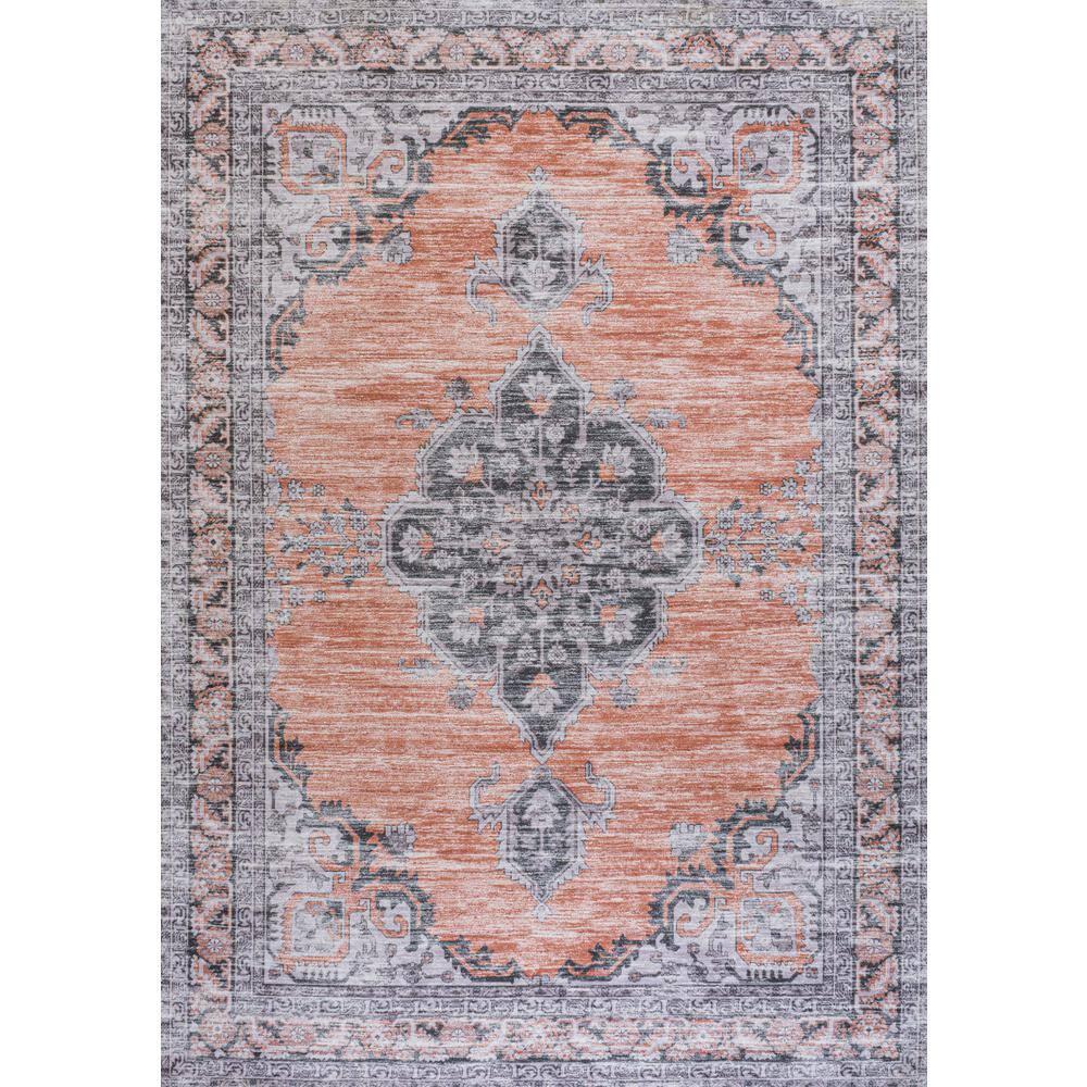 Wincer Chenille Cottage Medallion Machine-Washable Orange/Gray 5 ft. x 8 ft. Area Rug - JONATHAN Y