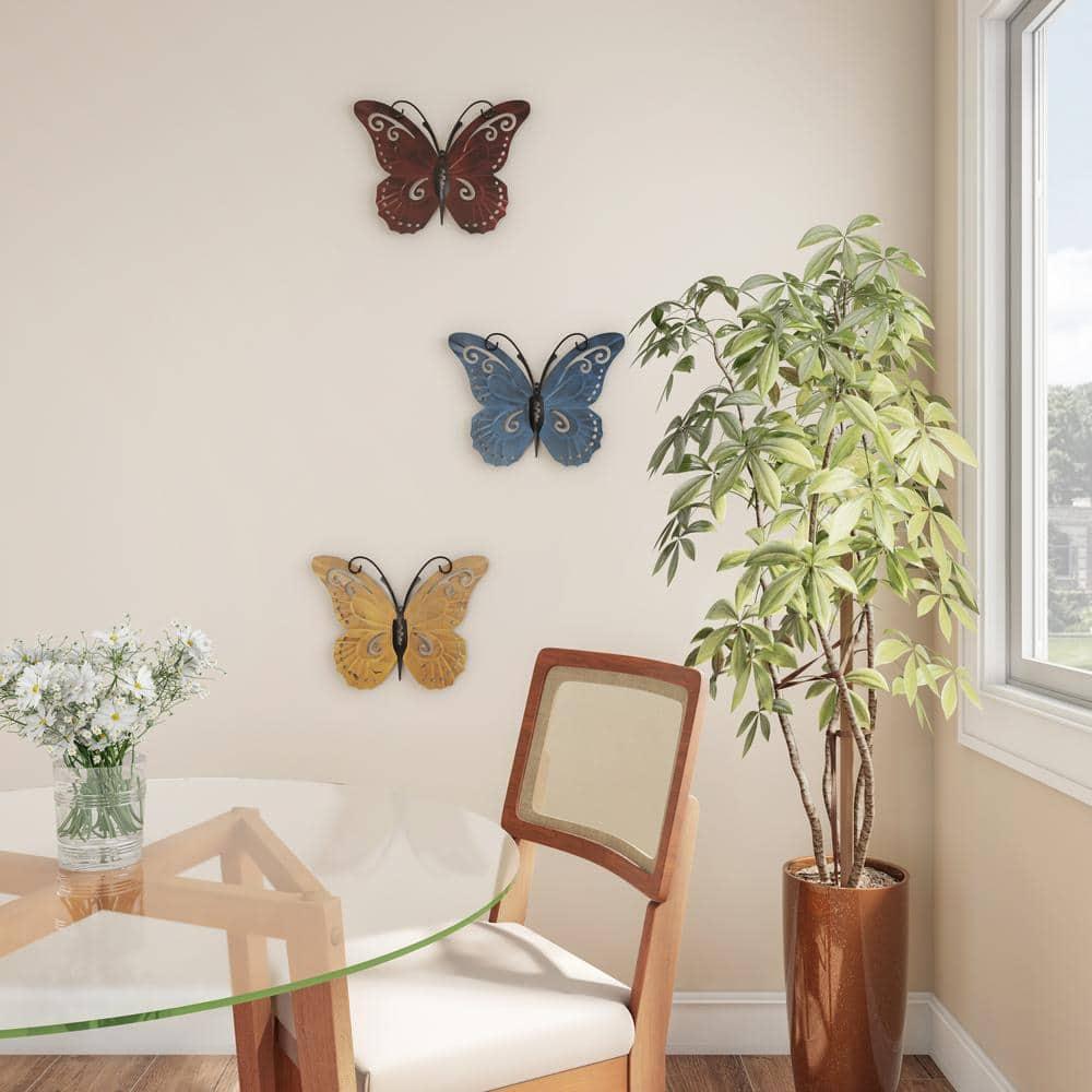 Butterfly Metal Wall Art 3 Piece Set- Hand Painted Decorative 3D Nature Butterflies for Modern Farmhouse Rustic Home or Office Decor by Lavish Home