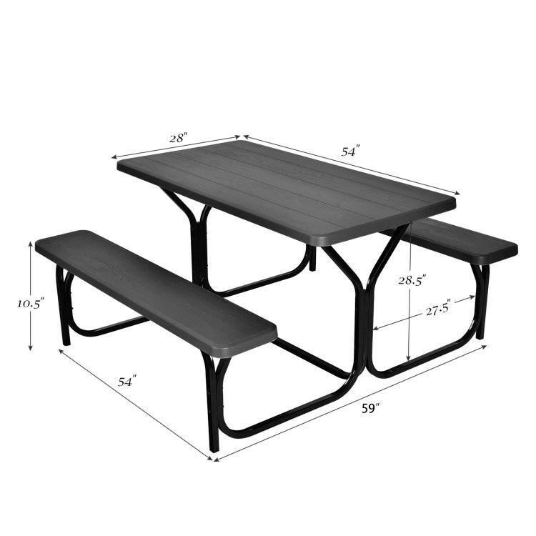 Costway Picnic Table Bench Set Outdoor Backyard Iron Patio Garden Party Dining All Weather Black