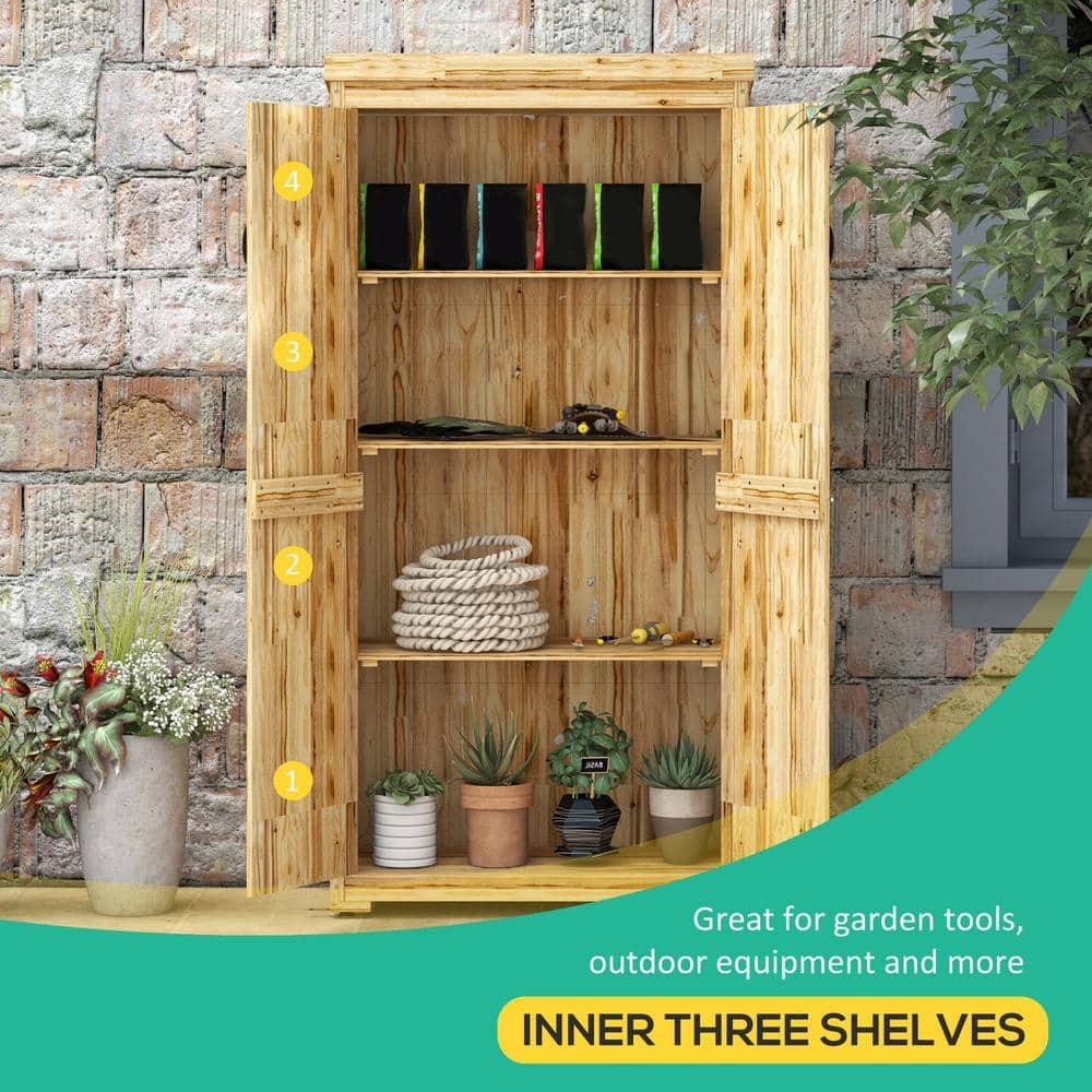 Outsunny Outdoor Storage Cabinet, Wooden Garden Storage Shed with Waterproof Galvanized Metal Roof, Natural