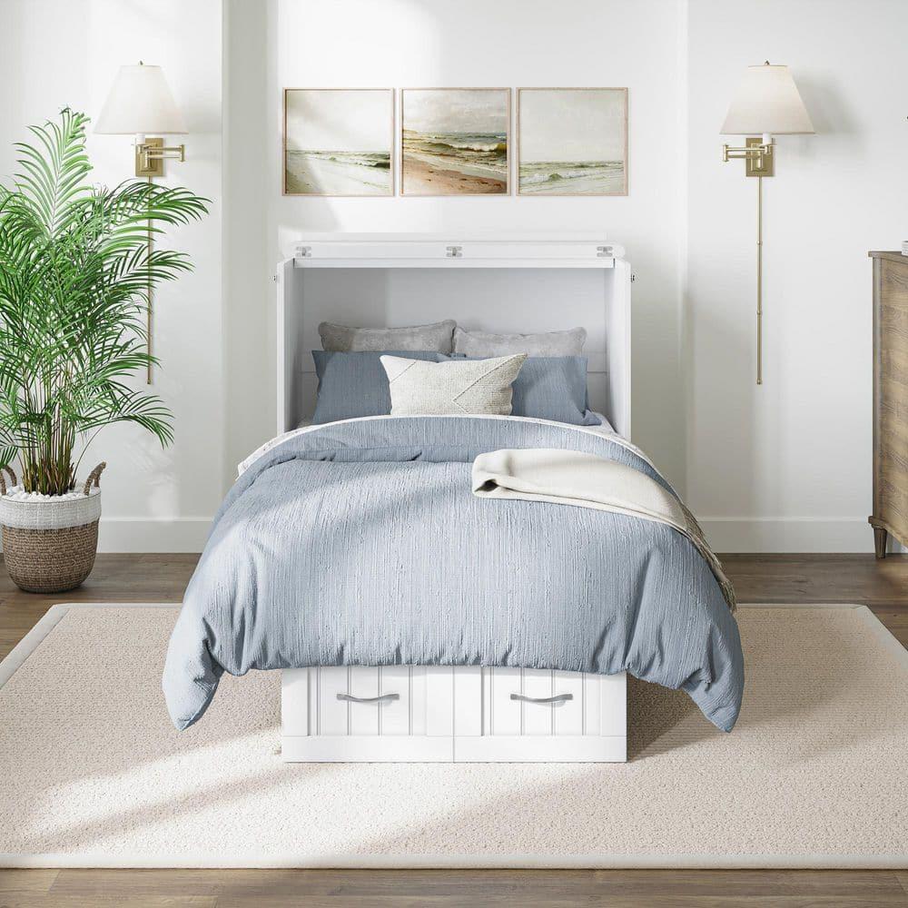 Nantucket Murphy Bed Chest Twin in White with Charging Station & Coolsoft Mattress