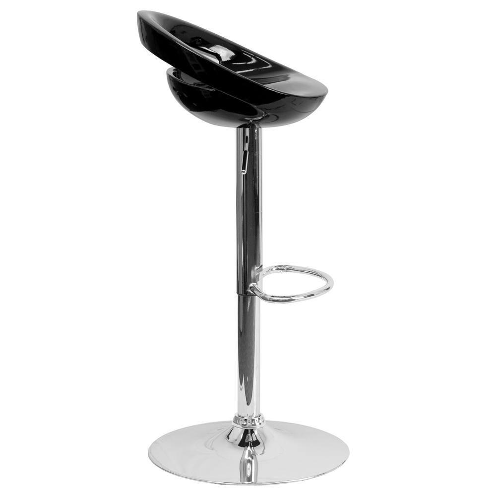 Flash Furniture Contemporary Black Plastic Adjustable Height Barstool with Rounded Cutout Back and Chrome Base