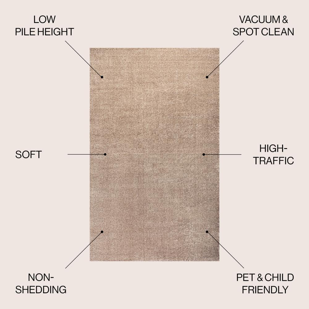8'x10' Haze Solid Low-Pile Area Rug, Beige - JONATHAN Y