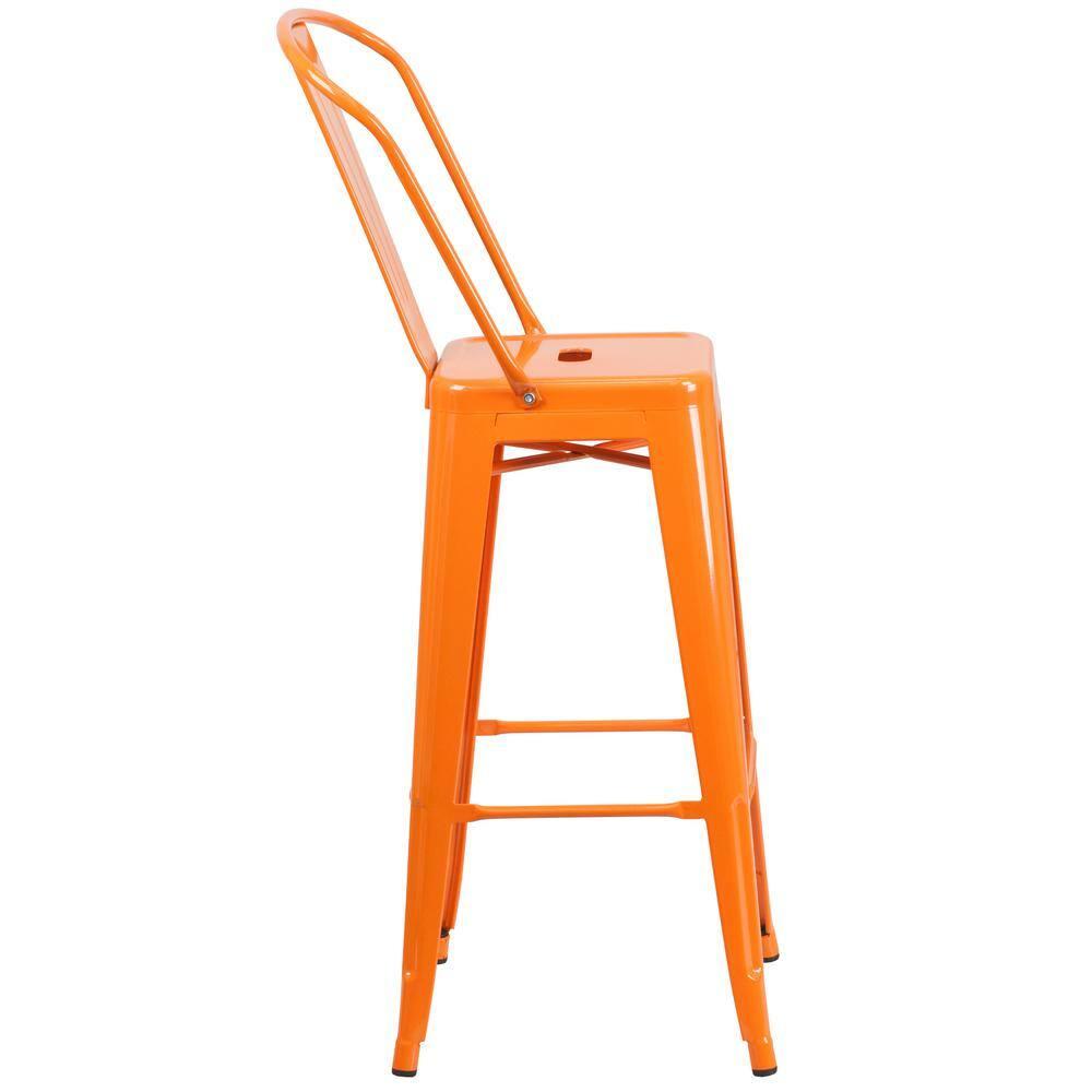Flash Furniture Commercial Grade 30" High Orange Metal Indoor-Outdoor Barstool with Removable Back