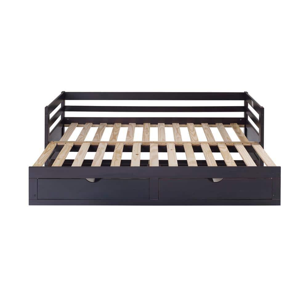 Alaterre Furniture Jasper Twin to King Extending Day Bed with Storage Drawers, Espresso
