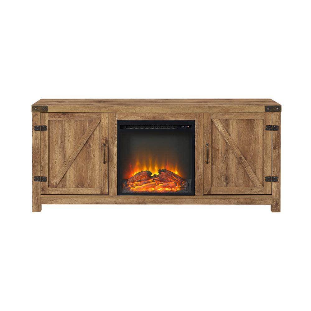 Barnwood 58" Rustic Fireplace TV Stand with Cabinet