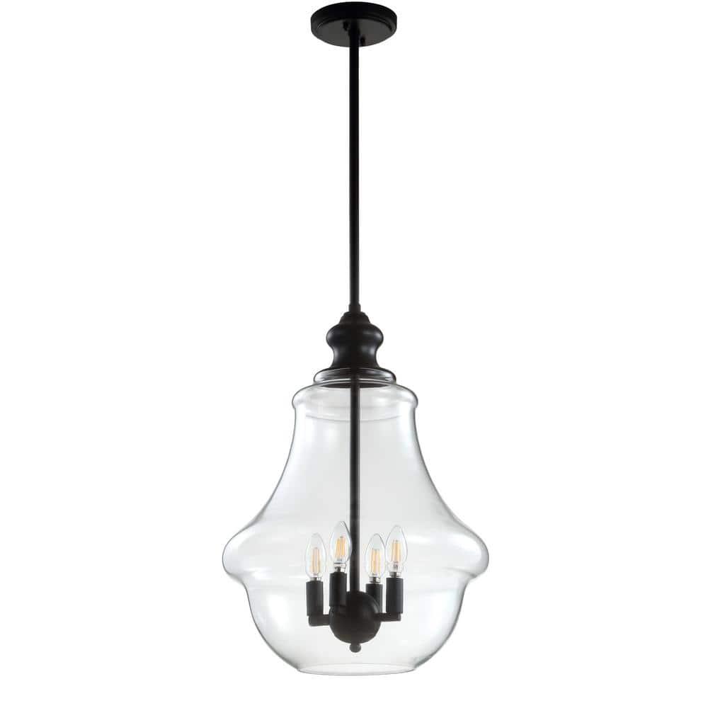 Adam 16" Adjustable Metal/Glass LED Pendant, Oil Rubbed Bronze