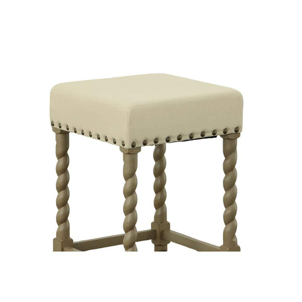 Carolina Living 24" Cadmus Counter Height Barstool Gray/Beige: Upholstered Seat, Antique Brass Nailhead Trim