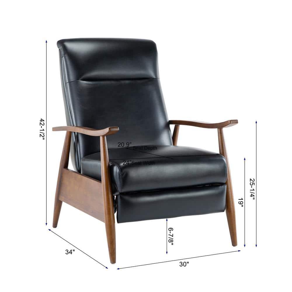 Comfort Pointe Solaris Press-Back Recliner Black: Faux Leather, Wood Legs, 330 lbs Capacity