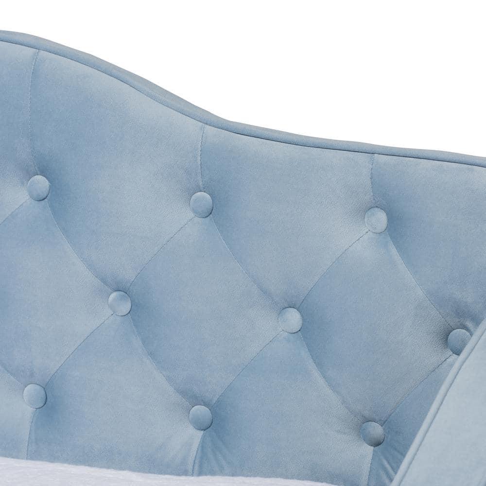 Twin Freda Velvet Tufted Daybed with Trundle Light Blue - Baxton Studio: Upholstered, Mid-Century Modern, No Box Spring Required