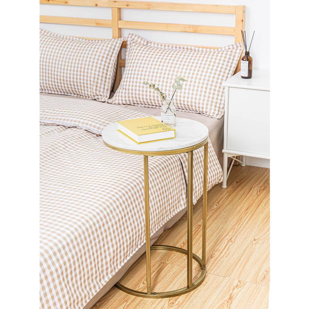 Modern 16 in Gold C-Top Faux Marble Side Table