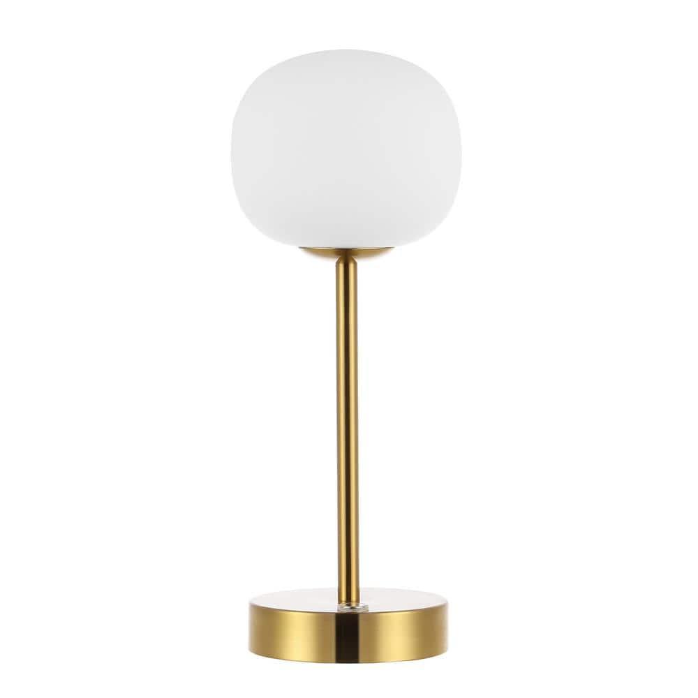 JONATHAN Y JYL7108C Natalia 12.25" Modern Minimalist Iron Rechargeable Integrated Portable LED Table Lamp, Coastal, Contemporary for living room, dinning room, bedroom, Brass Gold/White