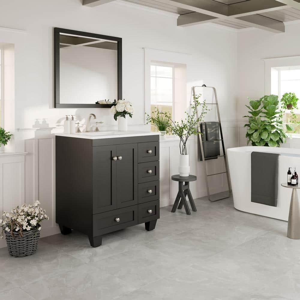 Eviva Acclaim C. 28" Transitional Espresso Bathroom Vanity with White Carrara Quartz Countertop