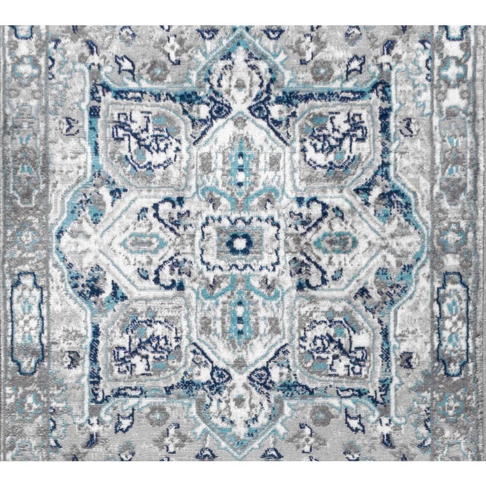 2'x8' Modern Persian Vintage Medallion Runner Rug, Light Grey/Blue - JONATHAN Y