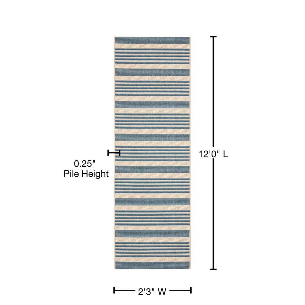 Courtyard CY6062 Power Loomed Indoor/Outdoor Runner Rug - Beige/Blue - 2'3"x12' - Safavieh.