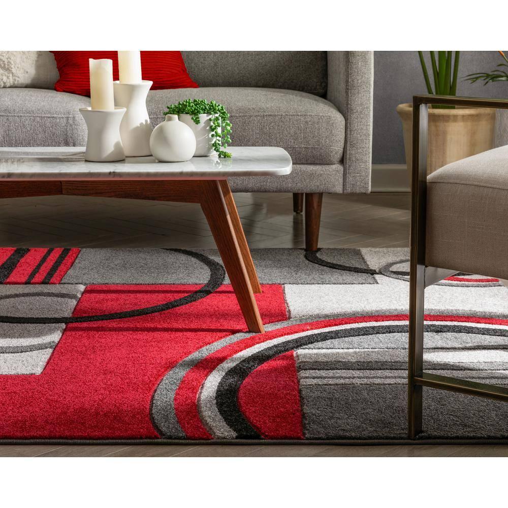 Well Woven Ruby Galaxy Waves Modern Geometric Grey & Red 6'7" x 9'3" Area Rug