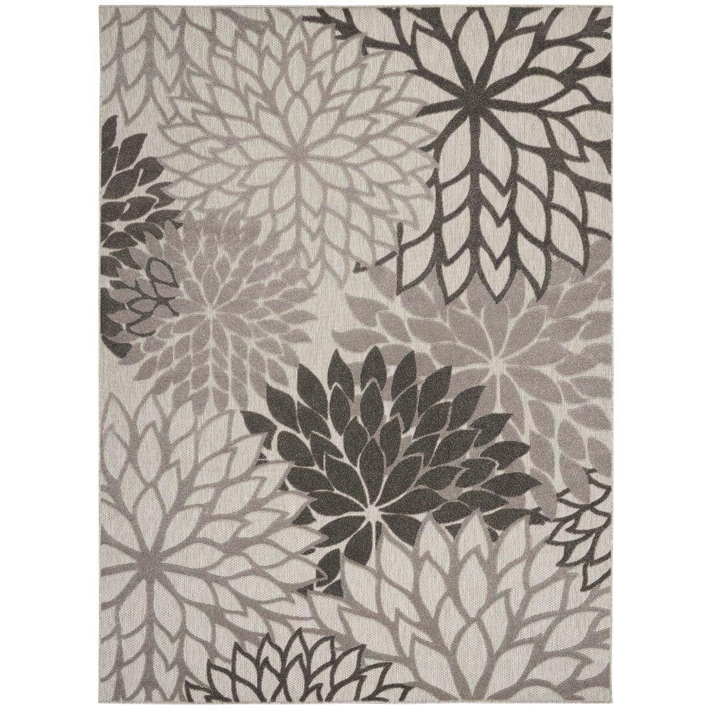 Nourison Aloha Floral Bloom Flatweave High-Low Indoor Outdoor Area Rug Silver Grey 7' x 10'