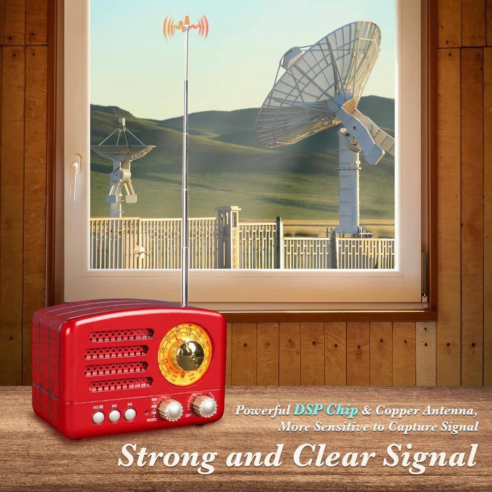 Retro Portable AM/FM Vintage Radio with Bluetooth, Transistor Radio Receiver, Rechargeable Battery, Support TF Card, AUX, USB, MP3 Player for Elder (Red)