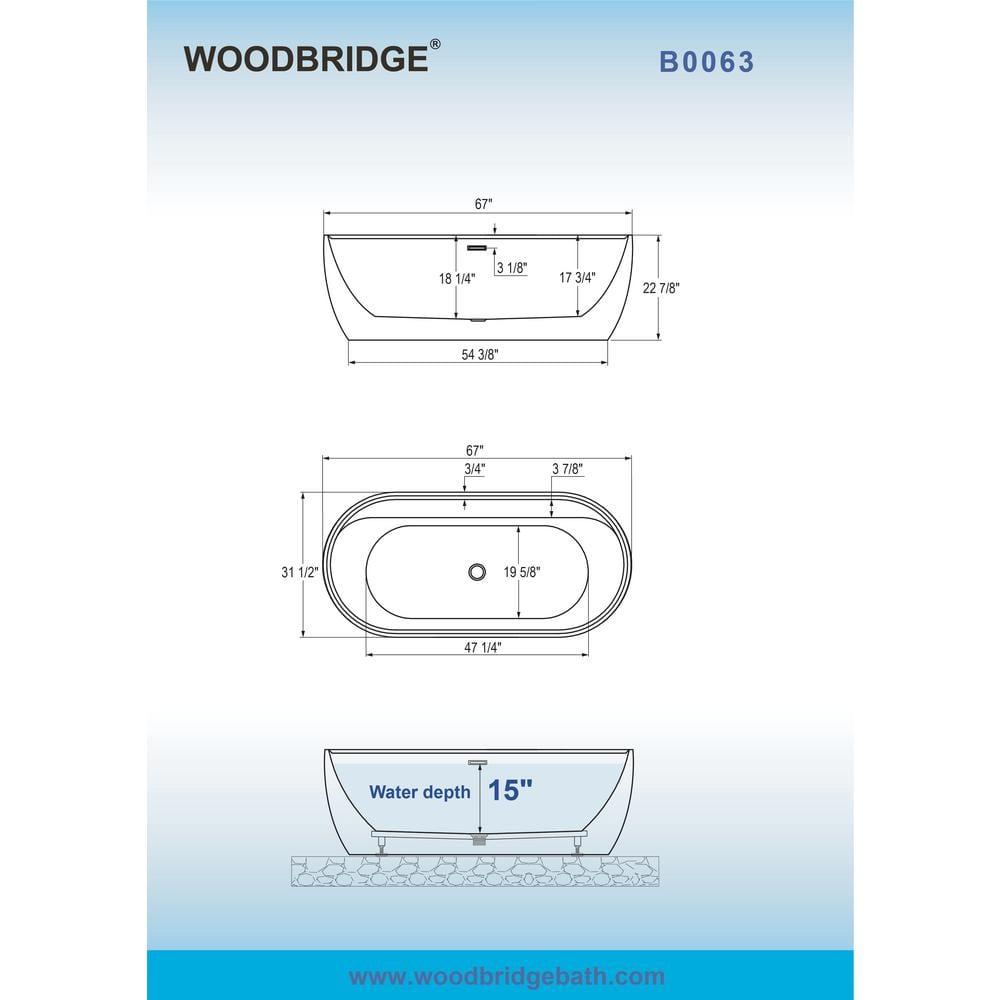 67" x 31.5" Freestanding Soaking Acrylic Bathtub