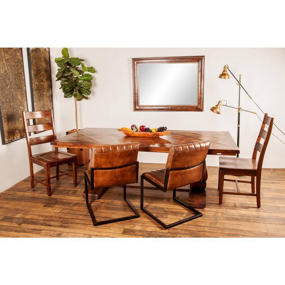 DecMode 84" x 30" Brown Mango Wood Dining Table with Parquet Inlay, 1-Piece