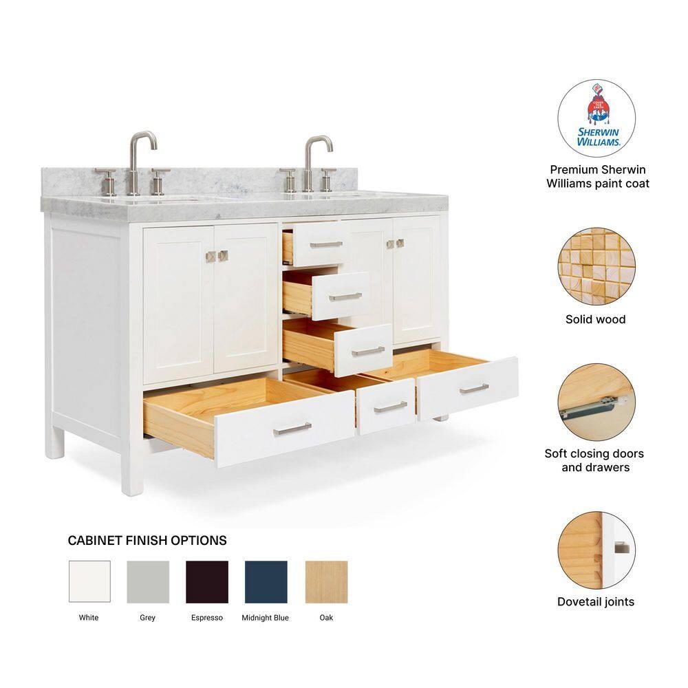 Cambridge Double Bathroom Vanity with Carrara Marble Top