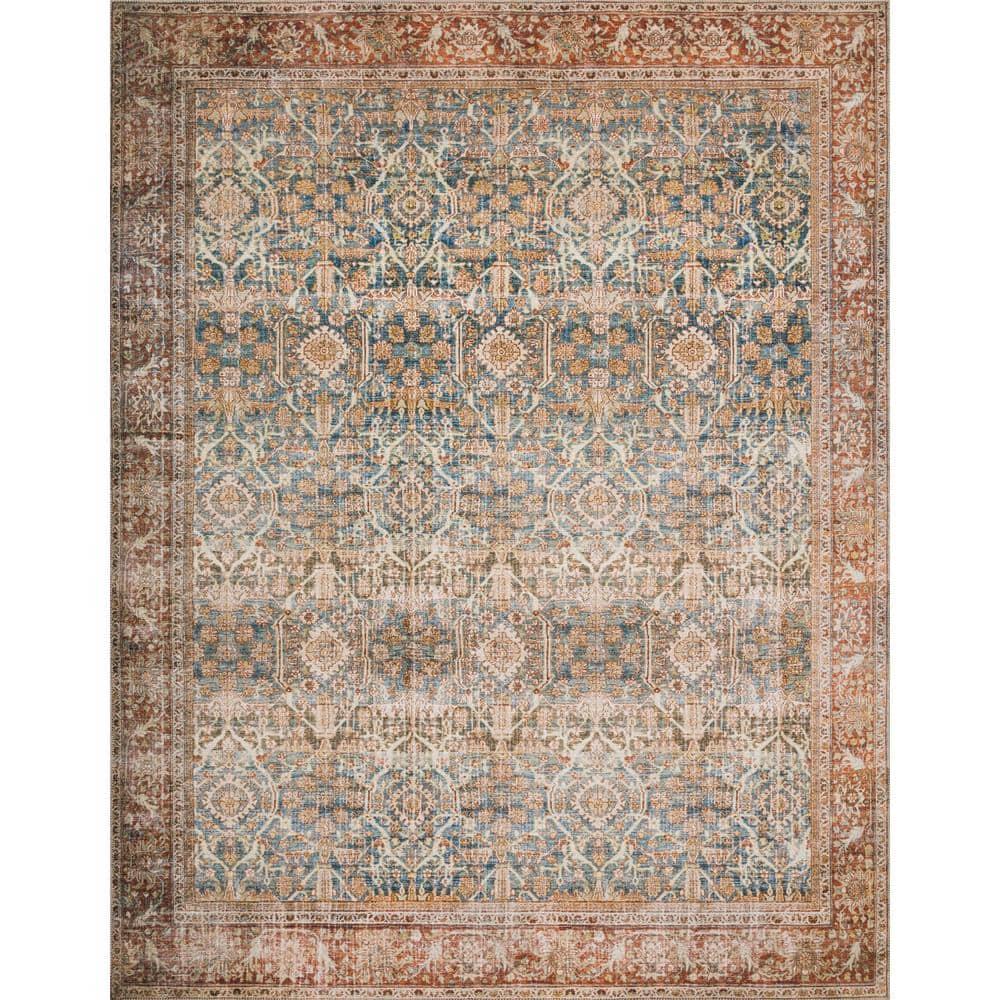 Layla Ocean Blue and Rust Synthetic Runner Rug