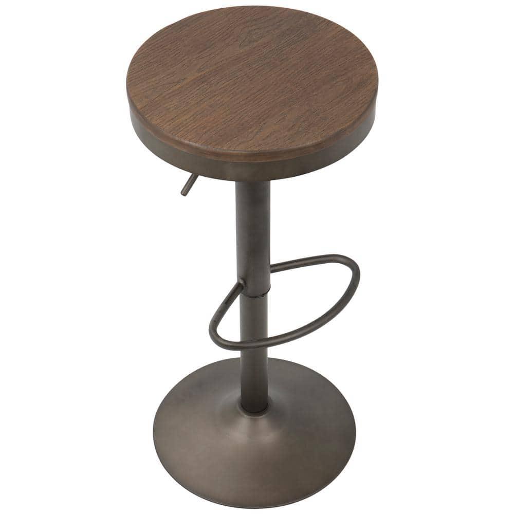 Set of 2 Dakota Adjustable Industrial Barstools Antiqued Wood - Lumisource: Metal Frame, 22.75" to 30.75" Height Range