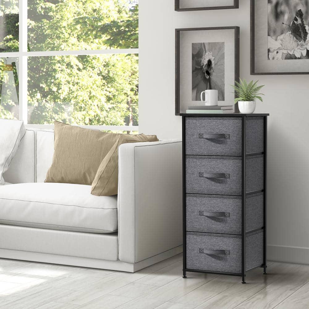 Sorbus 4 Drawers Chest Nightstand - Storage for Closet, Home, College Dorm - Features Steel Frame, Wood Top, & Fabric Bins (Black)