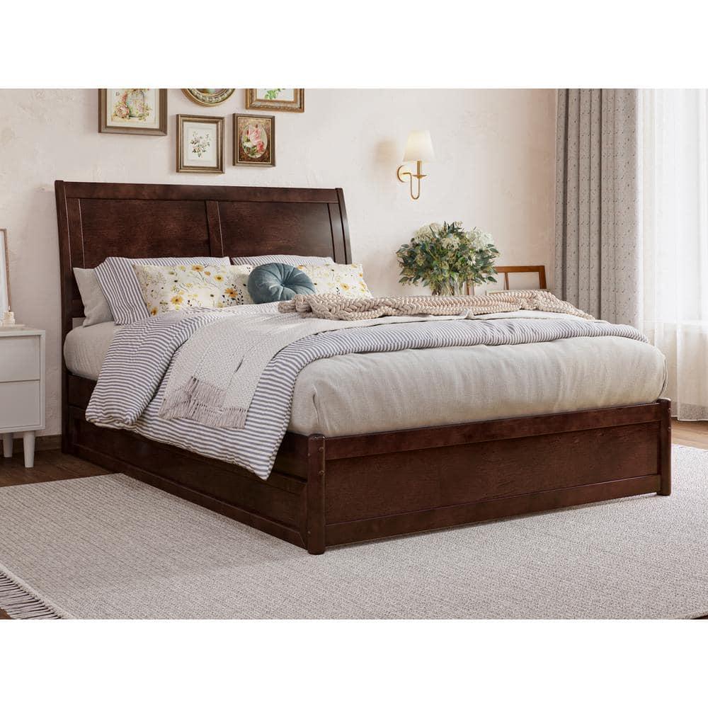 AFI, Andorra Full Platform Bed with Panel Footboard and Twin Trundle, Walnut