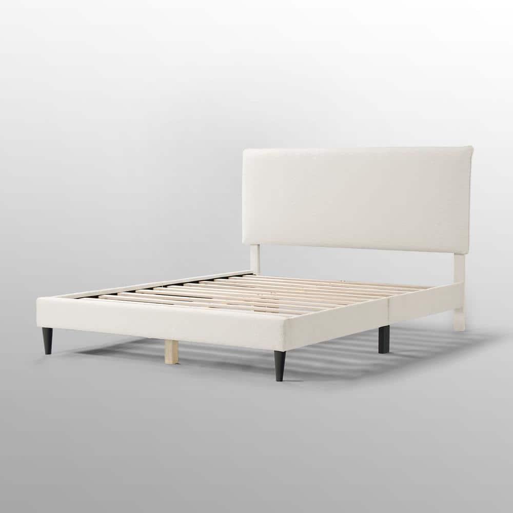 24/7 Shop At Home Queen Heartwild Modern Boucle Upholstered Pillow Headboard Platform Bed: Smooth Finish & Wood Frame