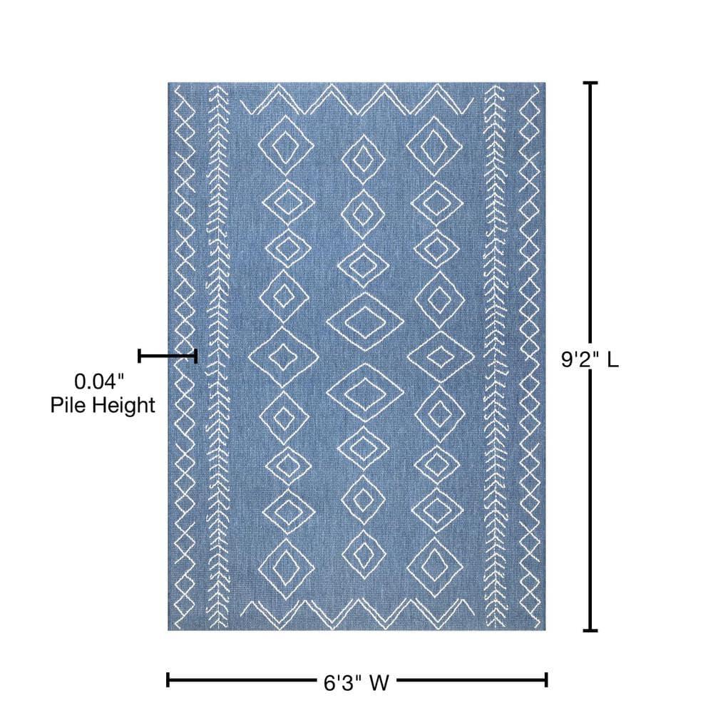 Nuloom Serna Diamond 6x9 Indoor/Outdoor Area Rug for Living Room Patio Deck Front Porch Kitchen, Blue/Ivory