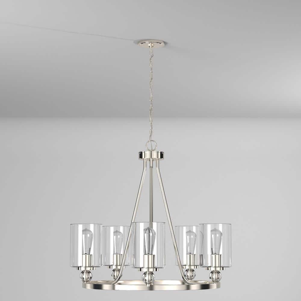 Chandelier 5 Light Polished Nickel Glass In Contemporary Style 22 Inches Tall By 25.5 Inches Wide     -Traditional Installation Minka Lavery 3075-613