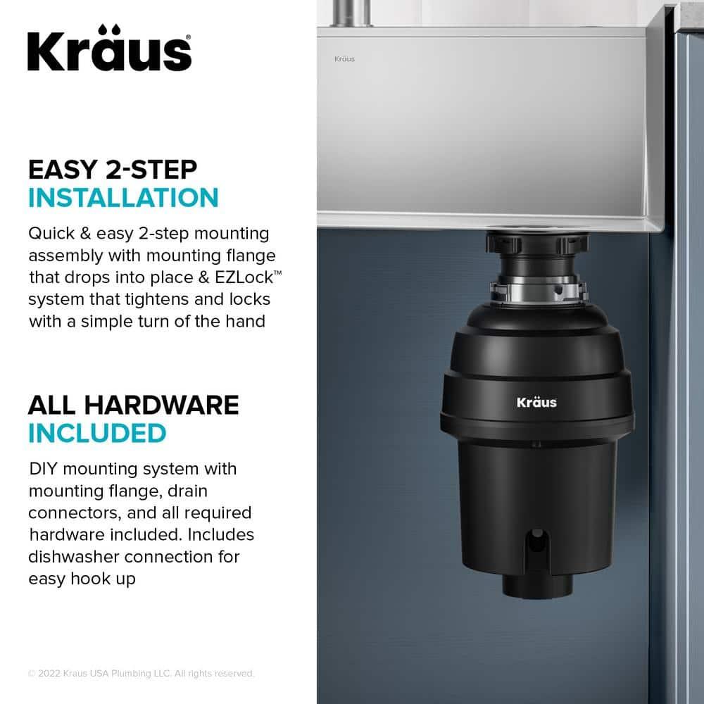 Black Stainless Steel Continuous Feed Garbage Disposal with Ultra-Quiet Motor